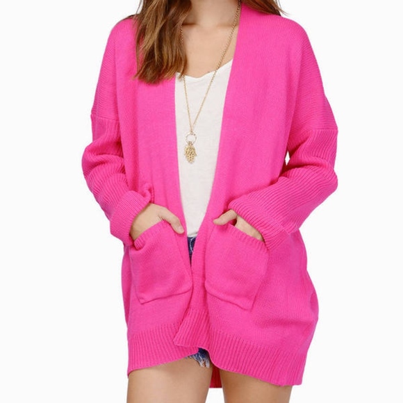 bright pink cardigan sweater
